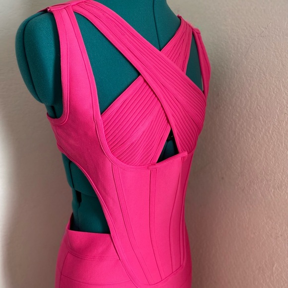 NWT Sesidy Hot Pink Bandage Backless Cocktail Dress Size L - Picture 4 of 5